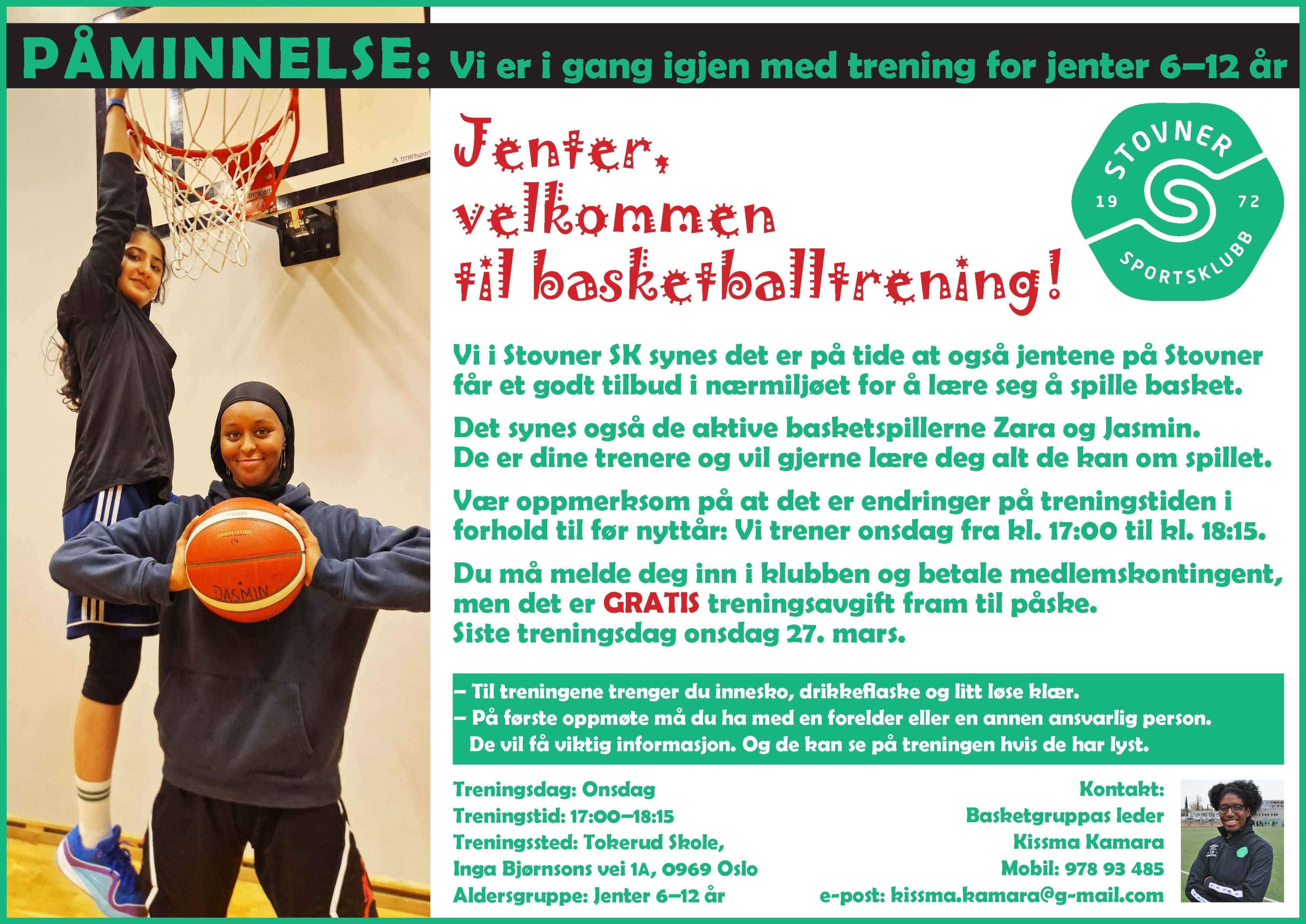 Jenter, vi er i gang igjen med baskettreninga!